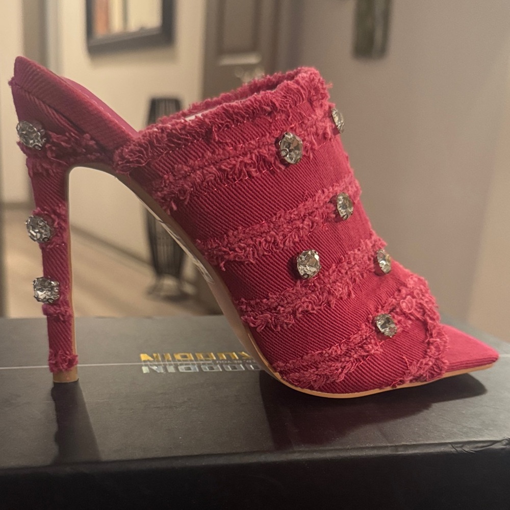 Cape Robbin🔥Distressed Pink Denim/bling Heels Slipon Shoes Women's BNIB SZ 8.5